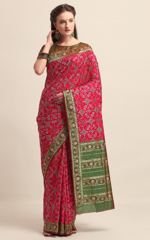 KAPAAHA Woven Navratan Patola Saree (Rani)